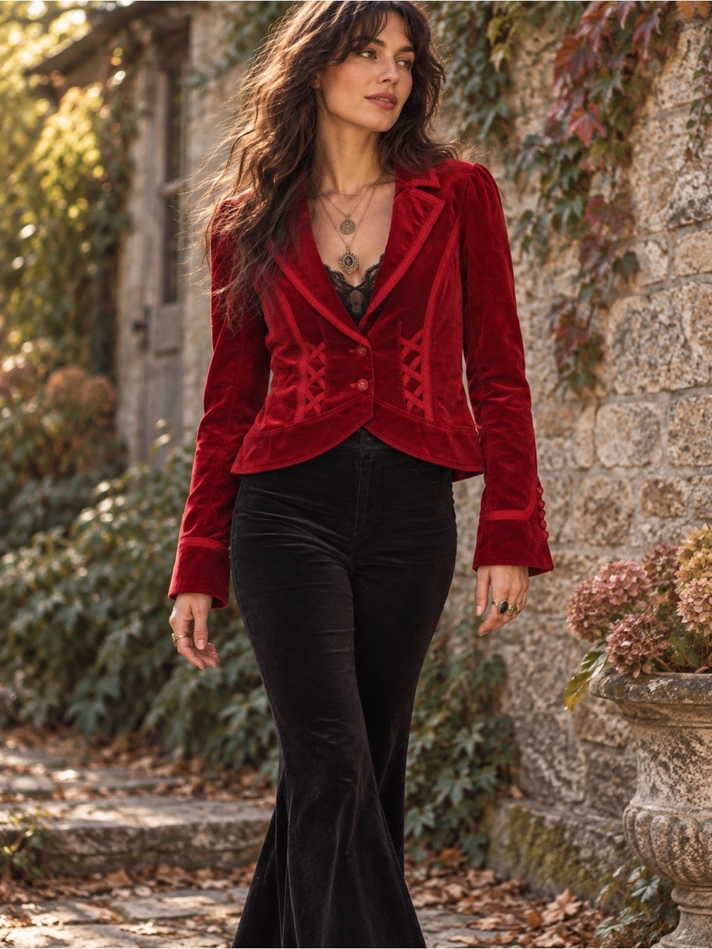 Whimsigoth Velvet Blazer Corset Detail Cropped Jacket White House Black Market